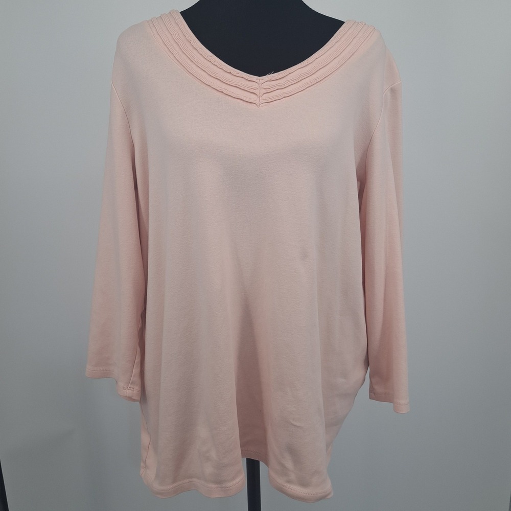 Coldwater Creek Pink Pima Cotton V-Neck Top Plus 1X Casual Basic Layering